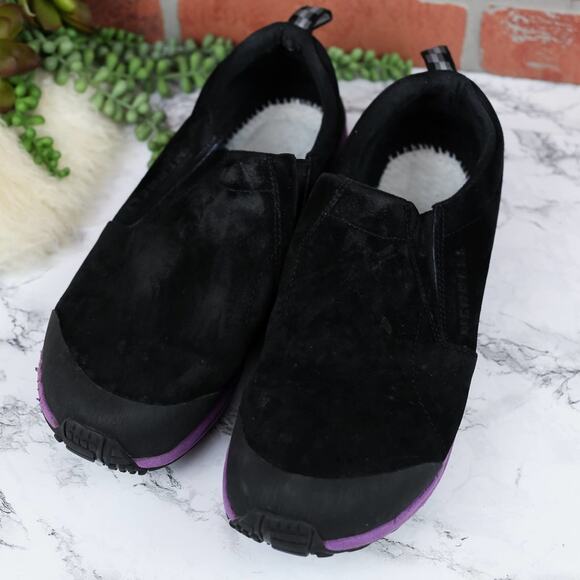 Merrell Black Purple Suede Leather Jungle Moc Pull on Shoes Size 10 Men's - Picture 1 of 7